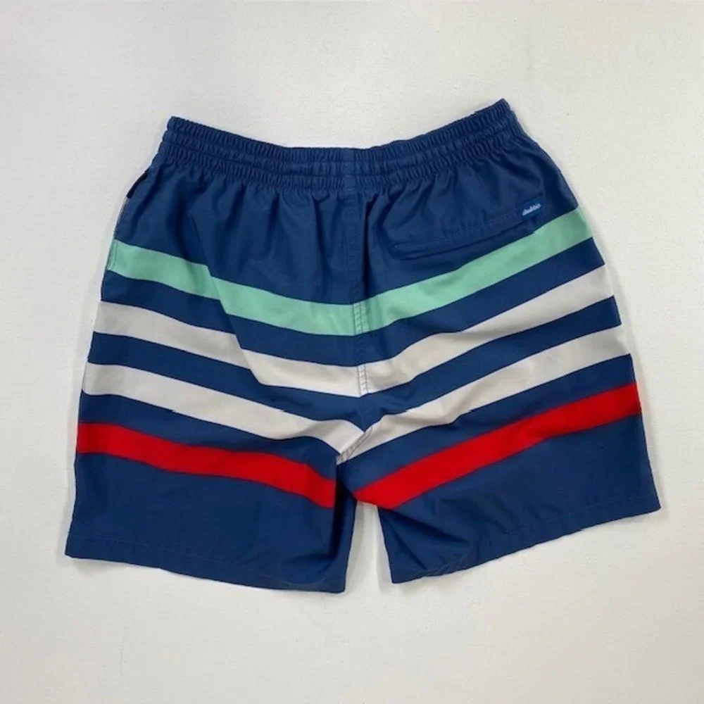 Chubbies Swim Trunks Navy Blue White Red Striped Elastic Waist‎ Drawstring Large